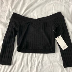 NEW WITH TAG Black over the Shoulder Crop Top